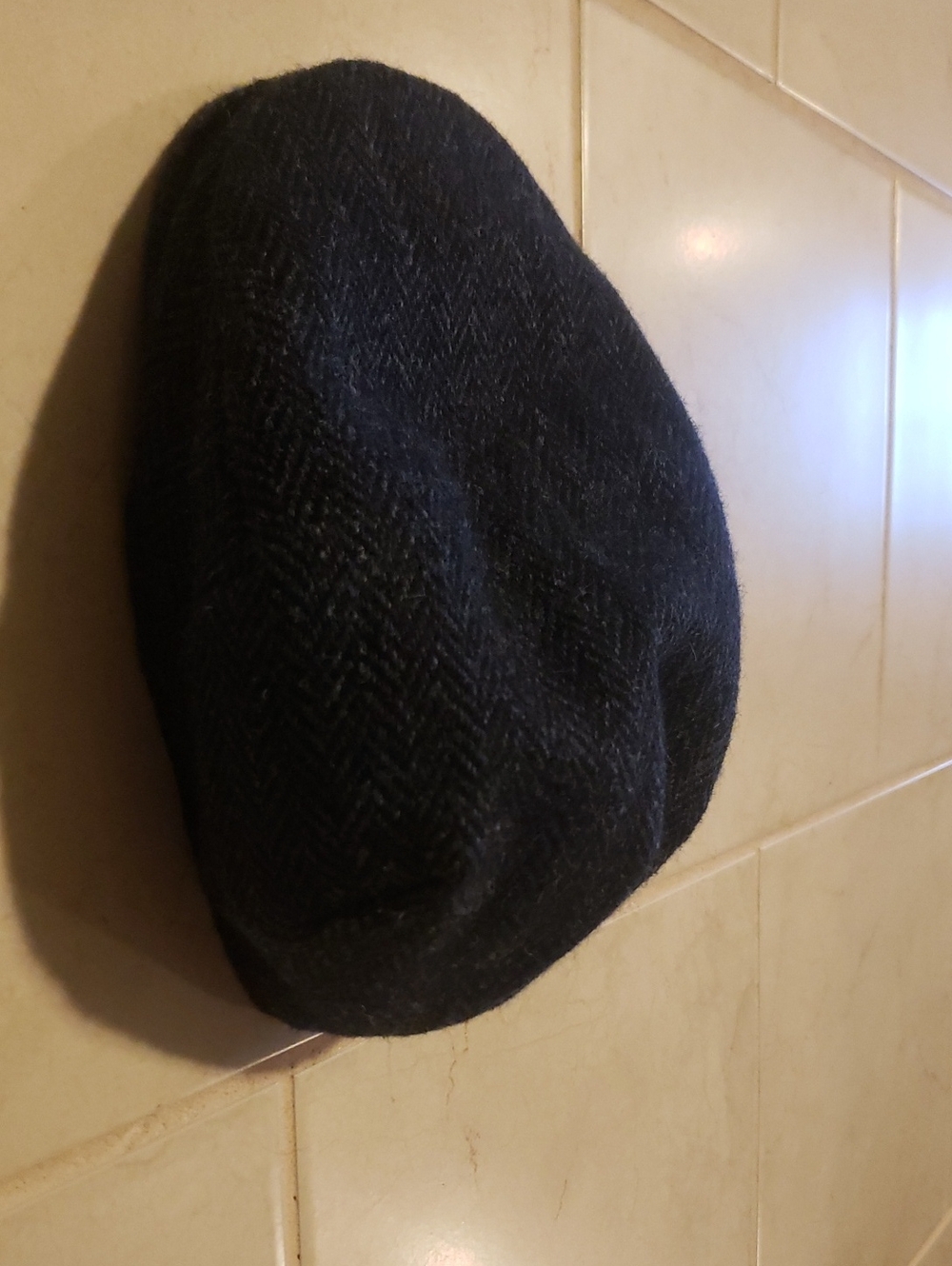 Hanna Hats Vintage Cap Tweed Small in Classic Blue & Black Herringbone 100% Wool
